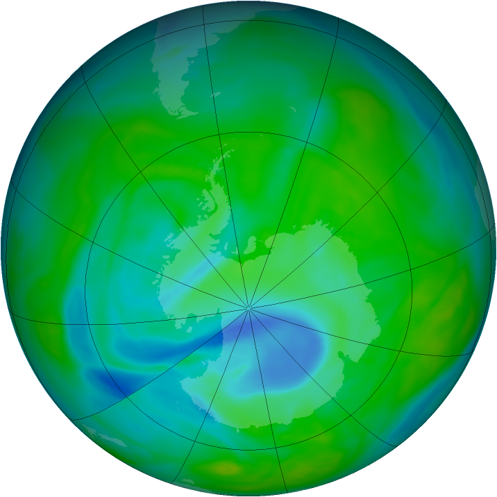Antarctic ozone map for 13 December 2005